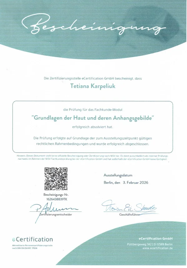 Certificate in skin fundamentals